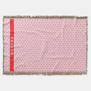 Manta Padrões de cereja rosa retrô feminino monograma