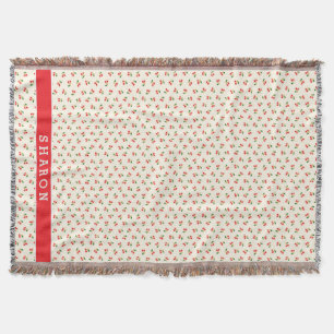 Manta Padrões de cereja vermelha retrô feminino monogram