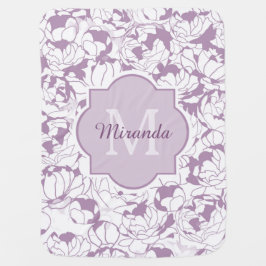 Manta Para Bebe Monograma De Rapariga Floral Roxo Moderno Com Nome