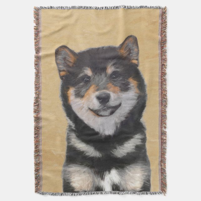 Manta Pintura de Shiba Inu (Preto e Latão) - Arte Canina (Frente Vertical)