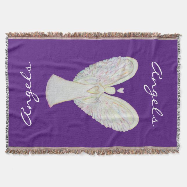 Manta Rainbow Hearts Guardian Angel Custom Throw Blanket (Frente)