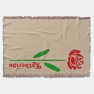 Manta Rosa Vermelha Única Folhas de Caule Verde Personal