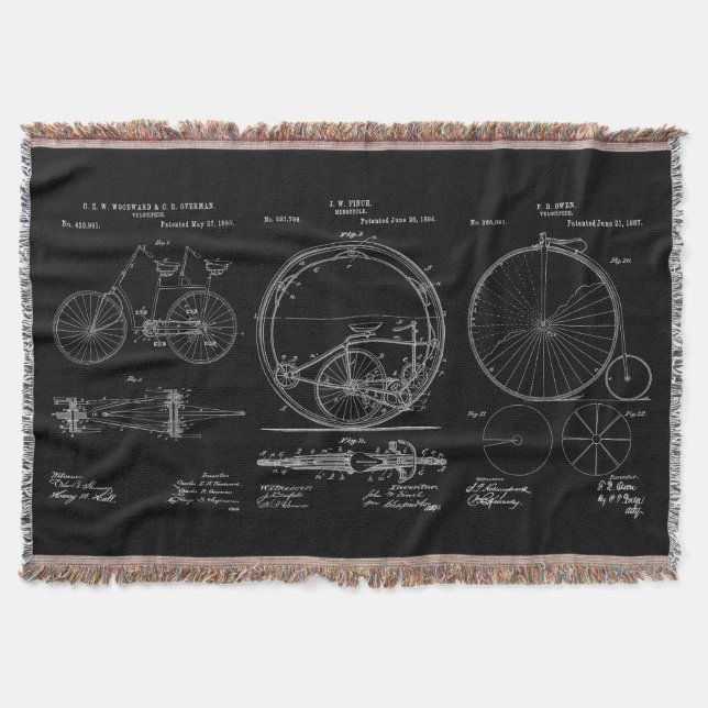 Manta Rustic Throws Blueprint Bicycle Patents (Frente)