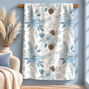 Manta Sherpa de Flores de Inverno em Aquarela Eleg