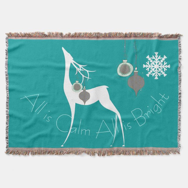 Manta Teal All é Calm All is Bright Deer Holiding Throw (Frente)