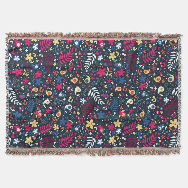 Manta teste padrão bonito dos pássaros e de flores (Frente)