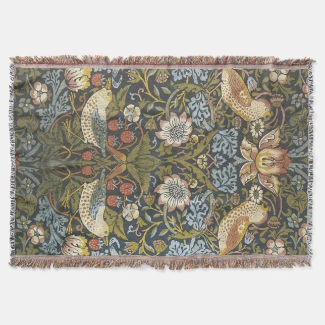 Manta Têxtil Floral Cottage Chic com Pássaros (Frente)