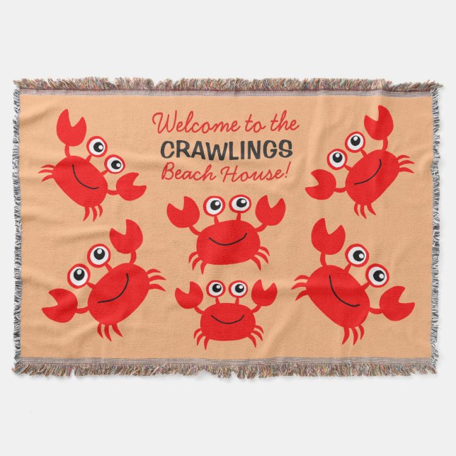 Manta Texto personalizado Feliz Caranguejo lança coberto (Frente)