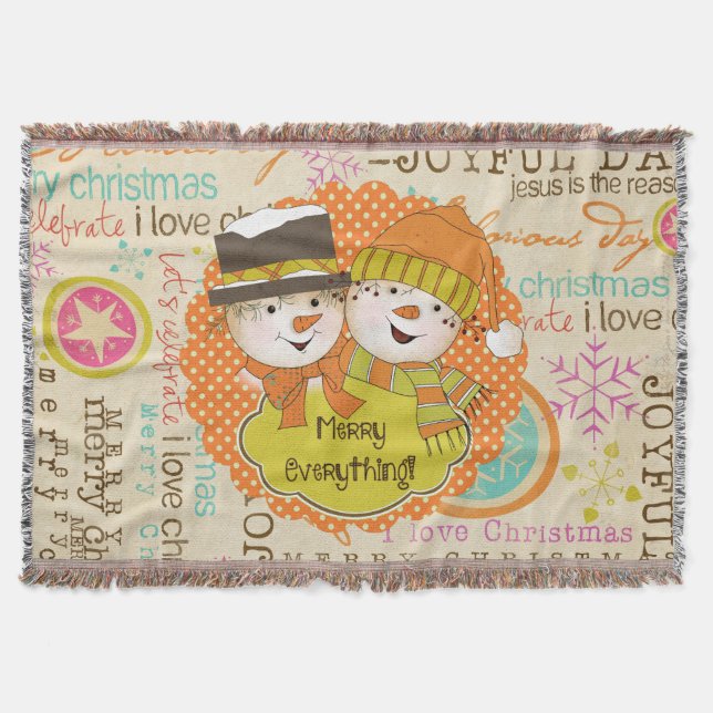 Manta Tipografia Snowmen Feliz Tudo Feriado Jogar (Frente)