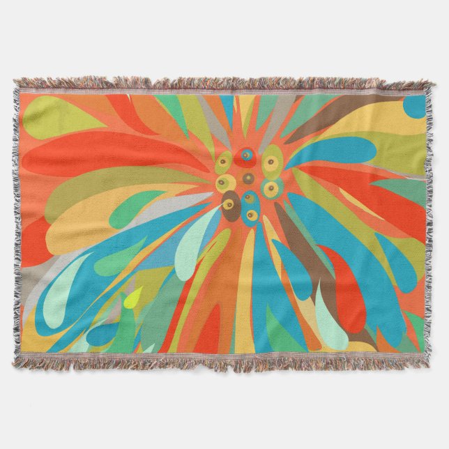 Manta Turquesa Laranja Floral e Padrão Azul (Frente)