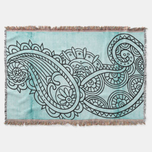 Manta Turquoise Mehndi Motif Throw Blanket