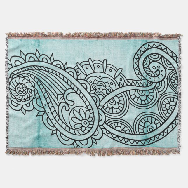Manta Turquoise Mehndi Motif Throw Blanket (Frente)