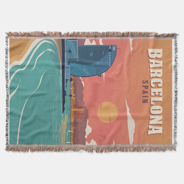 Manta Vintage Barcelona Beach Poster (Frente)