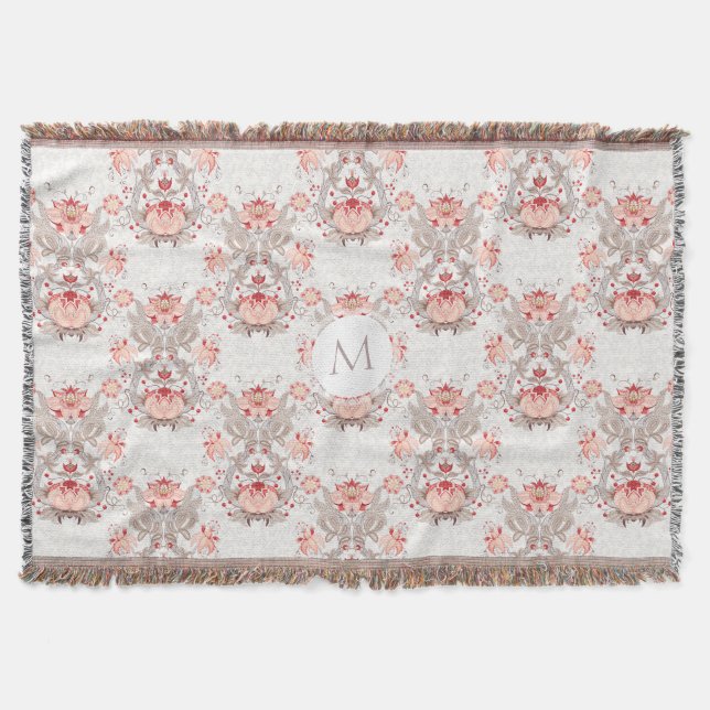 Manta Vintage Floral Patterno Monograma T Blanket (Frente)