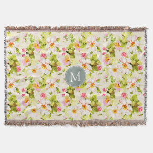 Manta Vintage Floral Rosas Peonus Monograma Throw B