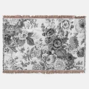 Manta Vintage preto & branco Toile floral do tom