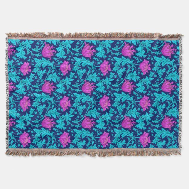 Manta William Morris Anemone, Marinho, Turquesa e Magent (Frente)
