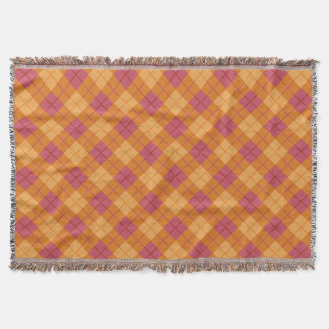 Manta Xadrez diagonal na laranja e no rosa (Frente)