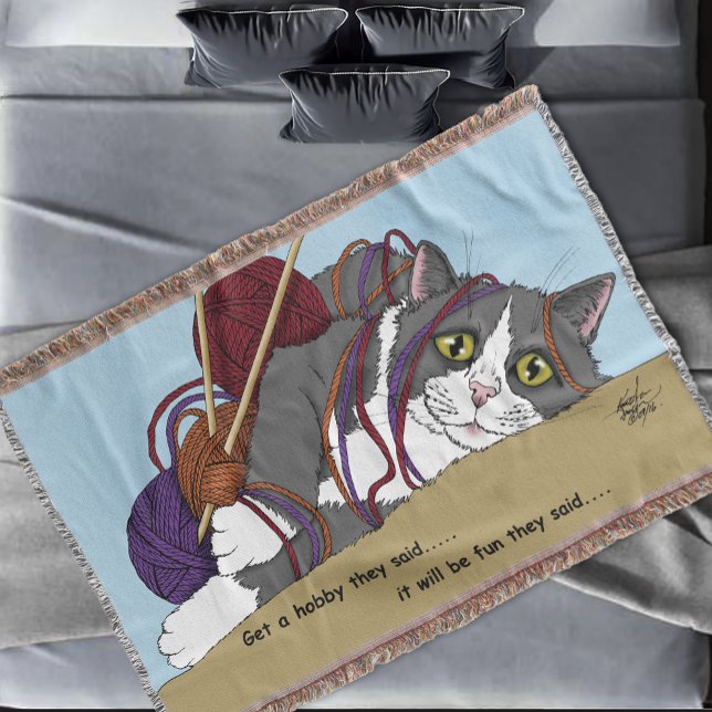 Manta Yarn Knitting Engraçado Cat (Criador carregado)