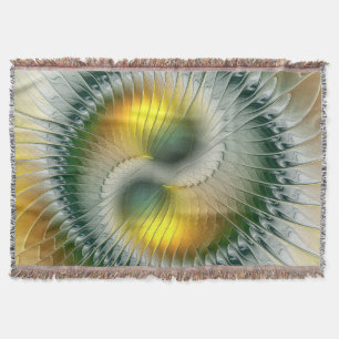 Manta Yin Yang Verde Amarelo Abstrato Colorido Fractal
