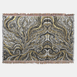 Mantas Abstratas de Recife de Coral com Dourado