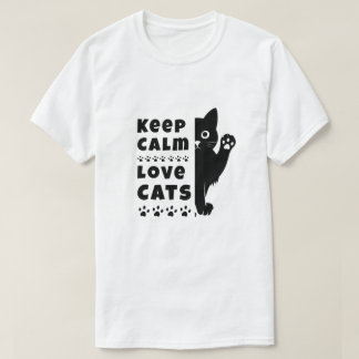 Mantenha a Calma e Ame Gatos Camiseta Minimalista