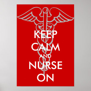 Mantenha a calma e nutra-a em posters com caduceus