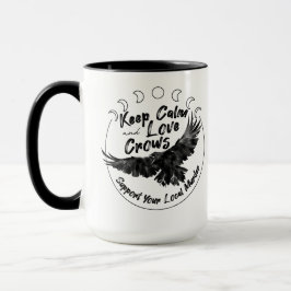 Mantenha a calma e o amor, caneca de corvos