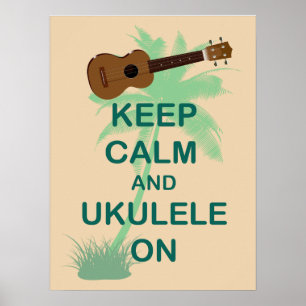 Mantenha a calma e o Ukulele no poster original do