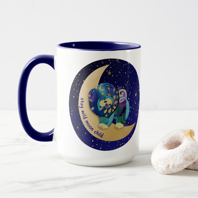 MANTENHA A LUA SELVAGEM FILHO Chow caneca de 15 oz (Com Donut)