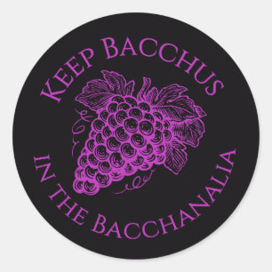 Mantenha Baco na adesivo de uvas da Bacanal