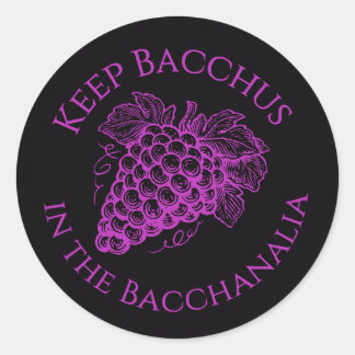 Mantenha Baco na adesivo de uvas da Bacanal