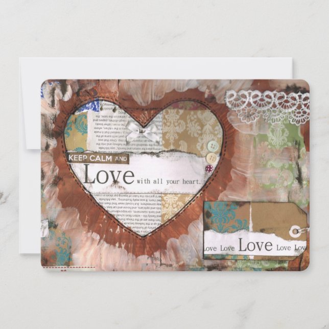 Mantenha Calmo e Ame, Cartão, Convite, coração, re (Frente)