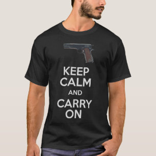Mantenha calmo e continue o t-shirt das armas de