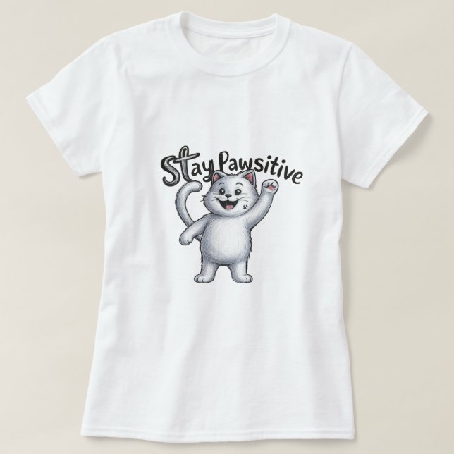 Mantenha-se Pawsitive Cat T-Shirt (Frente do Design)