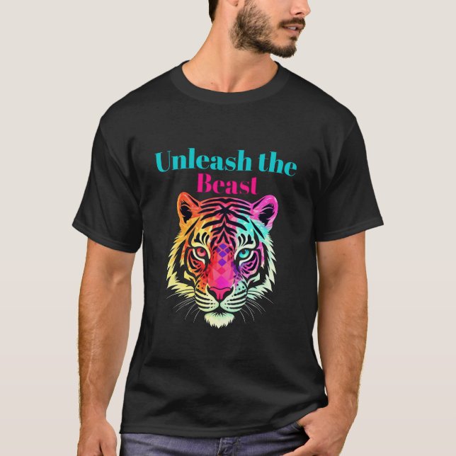Mantenha-se selvagem, Neon Tiger Leopard T-Shirt V (Frente)