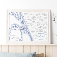 Manteo NC Map Elegante Weding Guest Book Poster