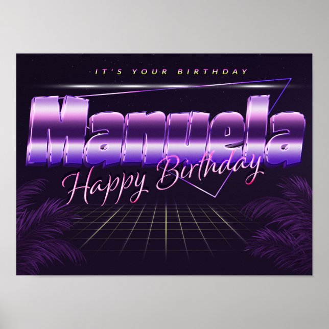 Manuela Name Vorname lila retro Poster Geburtstag (Frente)