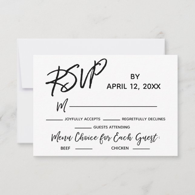 Manuscrito Casual de RSVP de Casamento com Opções  (Frente)