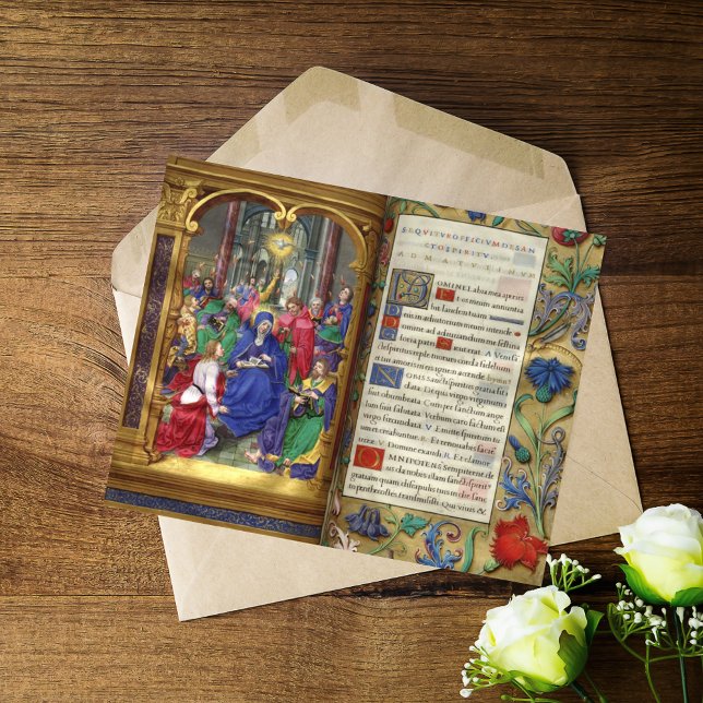 Manuscrito da Cena de Pentecostes Medieval Renasce (Pentecost Scene The Descent of the Holy Spirit Medieval Renaissance Catholic Christian Manuscript)