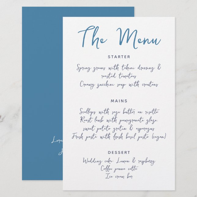 Manuscrito Whimsical Script Casual Azul (Frente/Verso)