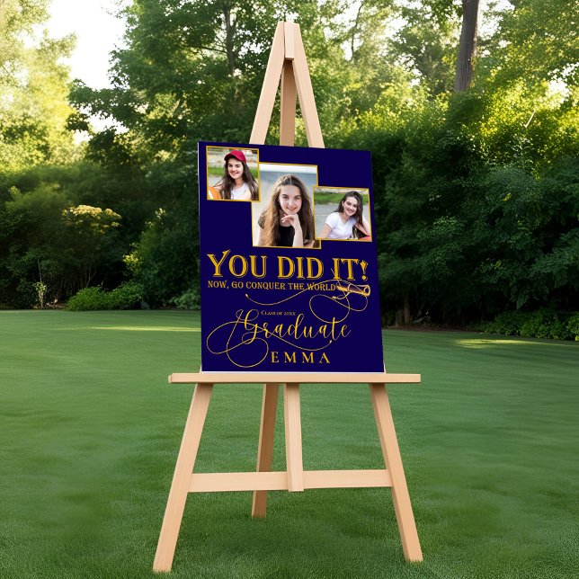 Manutenção de Fotografias Douradas Azul (Blue Gold Graduation Multi Photo Keepsake Poster)