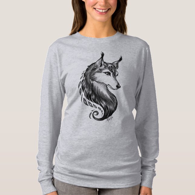 Mão branca preta lobo tirado fora da camisa do (Frente)