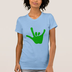 Mão de amor, linguagem gestual em verde, camisas