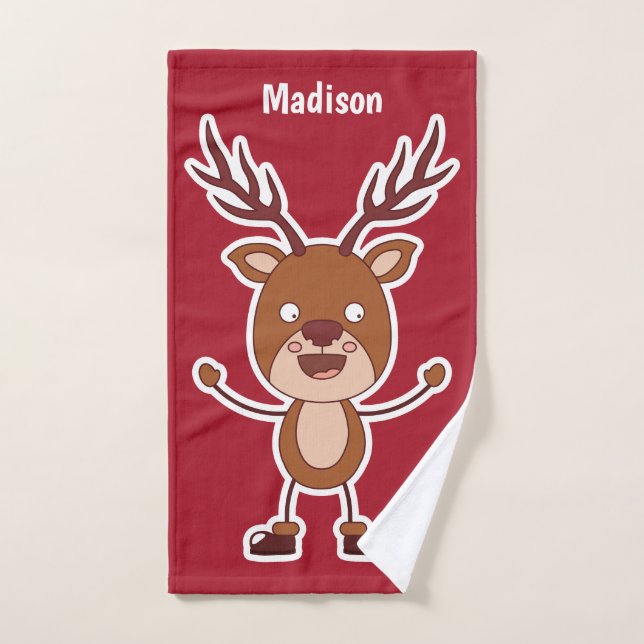 Mão Engraçado Reindeer nome personalizado toalha de mã (Toalha de mão)