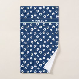 Mão Marinho Chic Blue & White Paw Imprimir Toalha de C