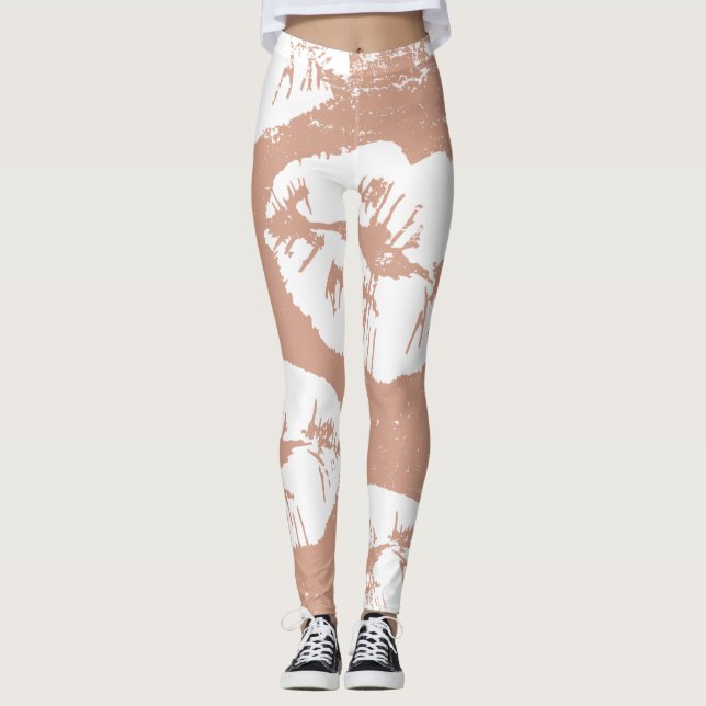 Mão marrom pintou beijos aquarela Leggings (Frente)