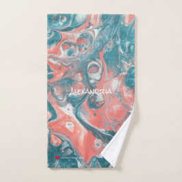 Mão Toalha Abstrato Suja de Coral Branco Teal