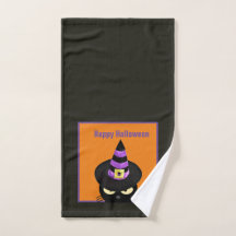 Toalha de Banheiro de Halloween com Gato Preto no 