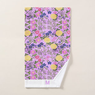 Mão Toalha de banho cor-de-rosa floral com monograma p